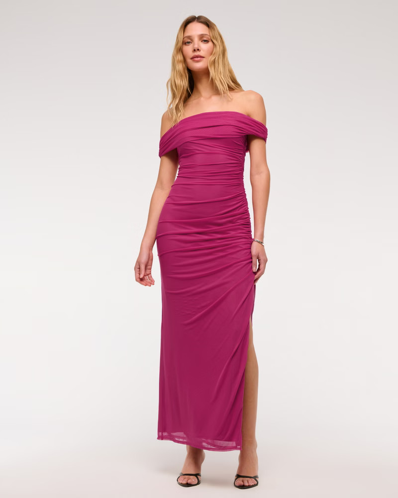Women's Mesh Draped Maxi Dress | Women's Clearance | Abercrombie.com | Abercrombie & Fitch (US)
