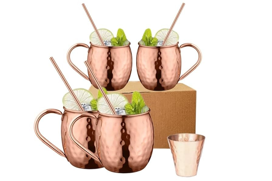 BOLD & DIVINE Moscow Mule Mugs - Set of 4-100% Pure Copper Mugs Large 16 oz - Food Safe - Premium... | Amazon (US)