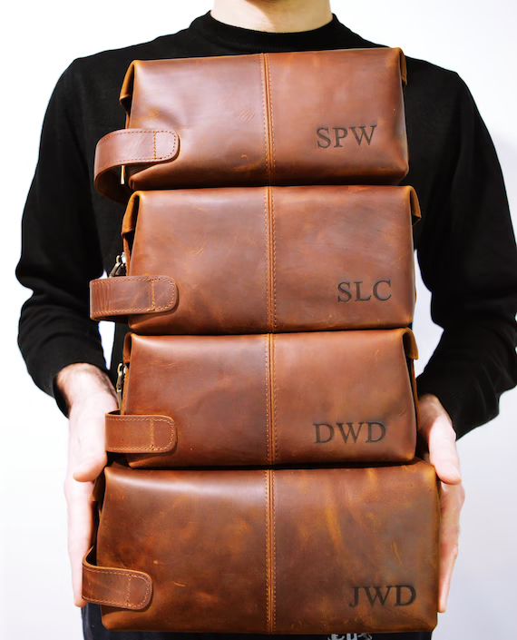 Personalized Leather Dopp Kit Bag Groomsmen Gift Distressed | Etsy | Etsy (US)