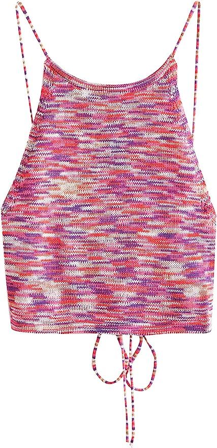 Milumia Women's Backless Spaghetti Strap Space Dye Tie Back Knitted Cami Crop Top | Amazon (US)
