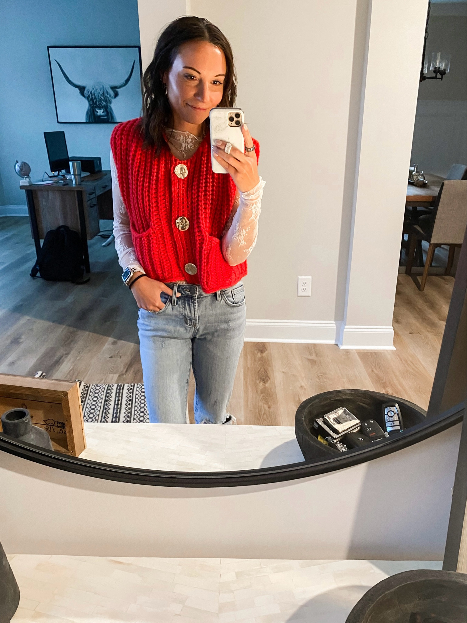 Red sweater vest gold buttons white lace top Free People look alike Amazon fashion Valentine’s outfit

#LTKStyleTip #LTKPetite #LTKFindsUnder50