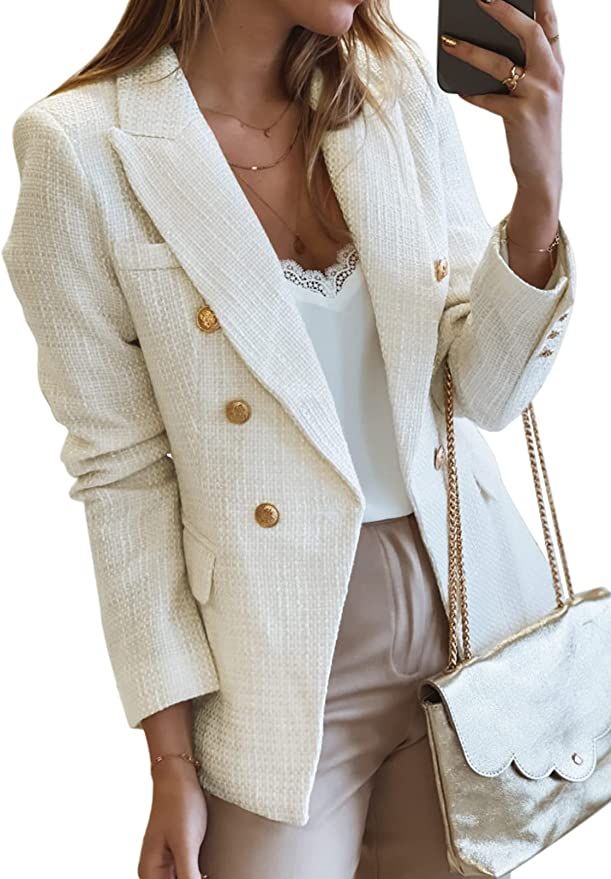 Paitluc Blazer Jackets for Women Tweed Double Breasted Elegant Lightweight Cardigan Outwear | Amazon (US)