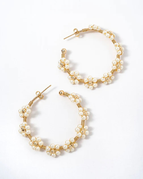 Lacey Floral Hoop Earrings - White | VICI