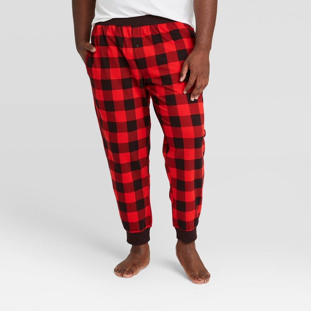 Men's Big & Tall Plaid Knit Jogger Pajama Pants - Goodfellow & Co Red Buffalo 4XB | Target