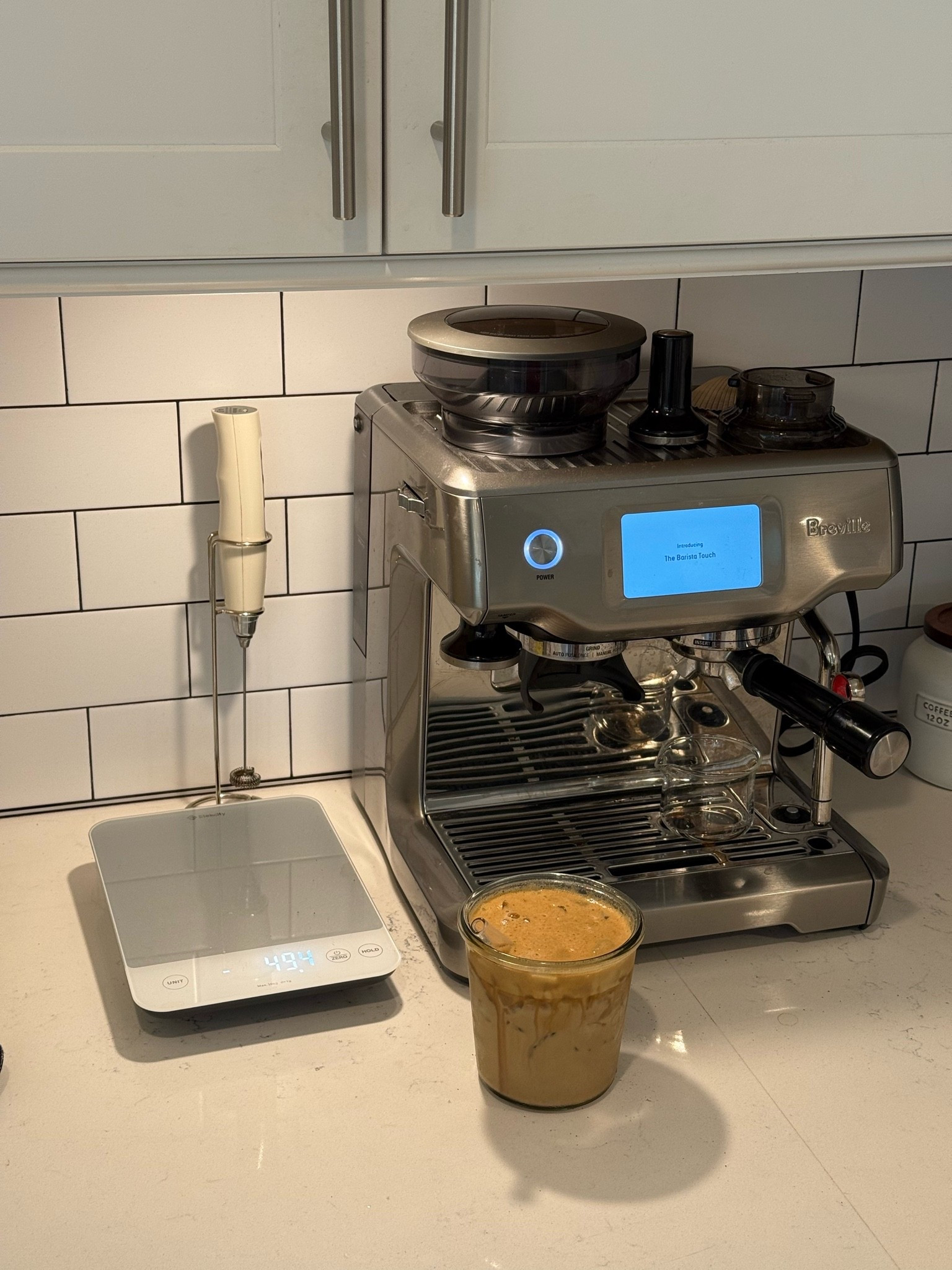 All of my coffee bar essentials. The Breville touch is the best espresso machine ever it makes any drink you want better than any coffee shop
I also love these glasses too