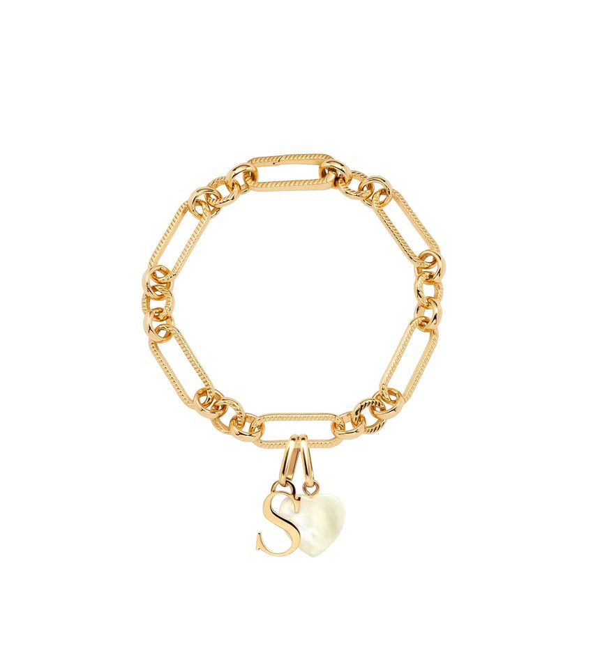 Letter & Birthstone Figaro Chain Bracelet (Gold) | Abbott Lyon