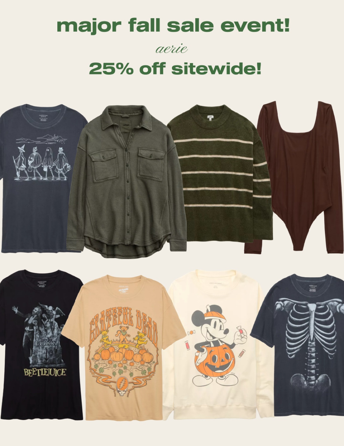 Take 25% off of aerie in the LTK app! Sale ends Sunday 

#LTKHalloween #LTKSale #LTKSeasonal