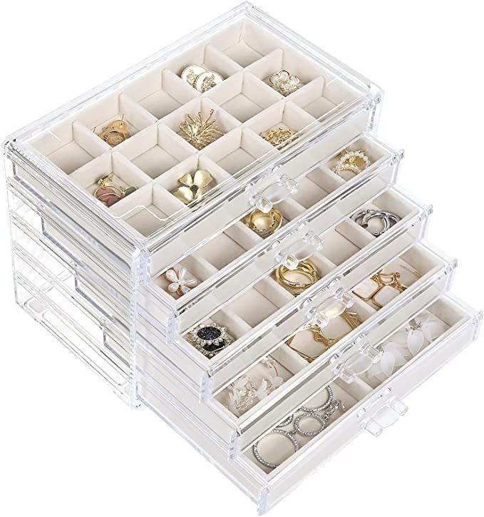 misaya Earring Jewelry Organizer with 5 Drawers, Mother's Day Gift, Clear Acrylic Jewelry Box for... | Amazon (US)