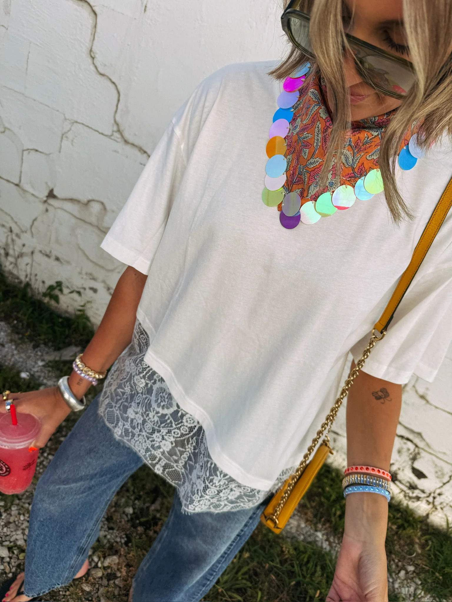 poker face lace tee - white | Shop.app