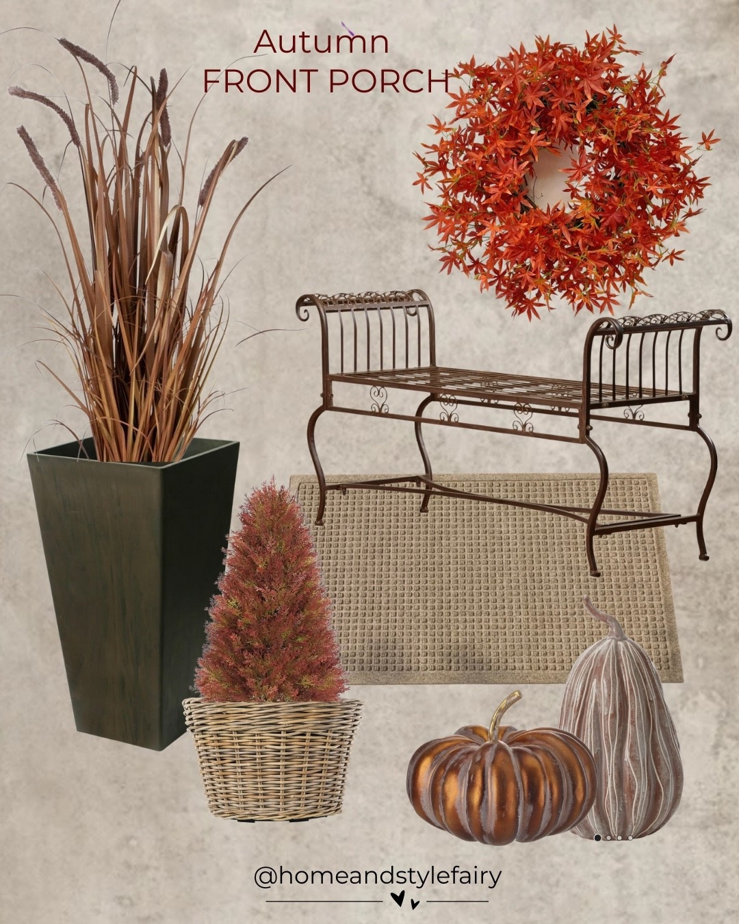 Fall Front Porch Refresh 🍂

porch design | modern front porch | Afloral | fall foliage | canadian decor finds | Fall decor | cozy home | front porch | fall porch | autumn home | fall inspiration 

Square Composite Pot Planter, Artificial Cypress Topiary, WaterHog Squares Indoor Outdoor Door Mat, Faux Pumpkin 20" Wreath, Faux Plant in Pot, Beelu Iron Garden bench

#fallfoliage #organicmodern #falldecorations #wayfaircanada #canadiandecor #fallporchdecor #fallporch #fallfrontporch #fallinspo LTKHome

#LTKcanada