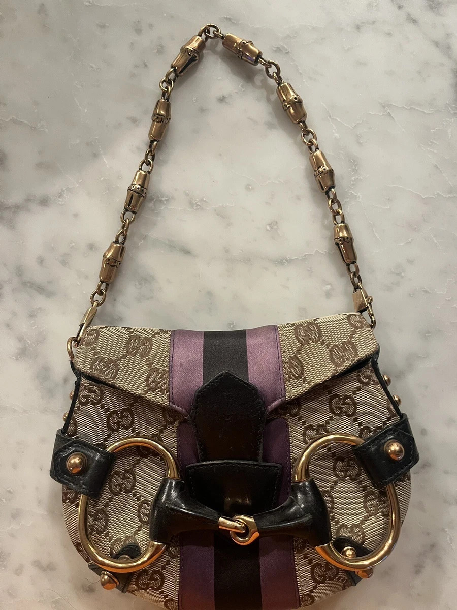 TOM FORD Tan GUCCI Horsebit Mini Evening Bag Purse Purple Satin Web Stripe  | eBay | eBay US