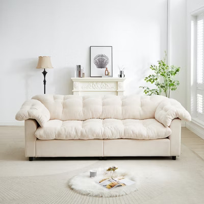 Upholstered Cloud Sofa Couch Oversize Loveseat, Chenille, Beige - ModernLuxe | Target