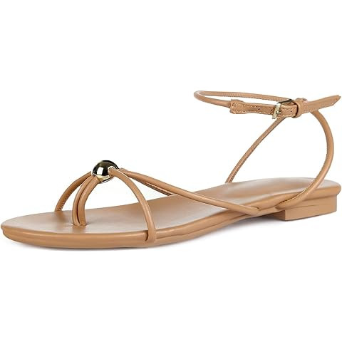 Strappy Flat Sandals for Women Comfortable Open Square Toe Sandals Dressy Beach Thong Flip Flop S... | Amazon (US)