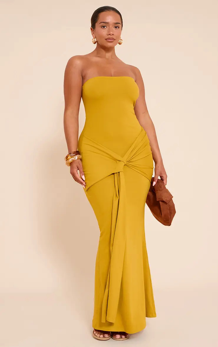 Shape Olive Sculpt Bandeau Wrap Drape Maxi Dress | PrettyLittleThing US