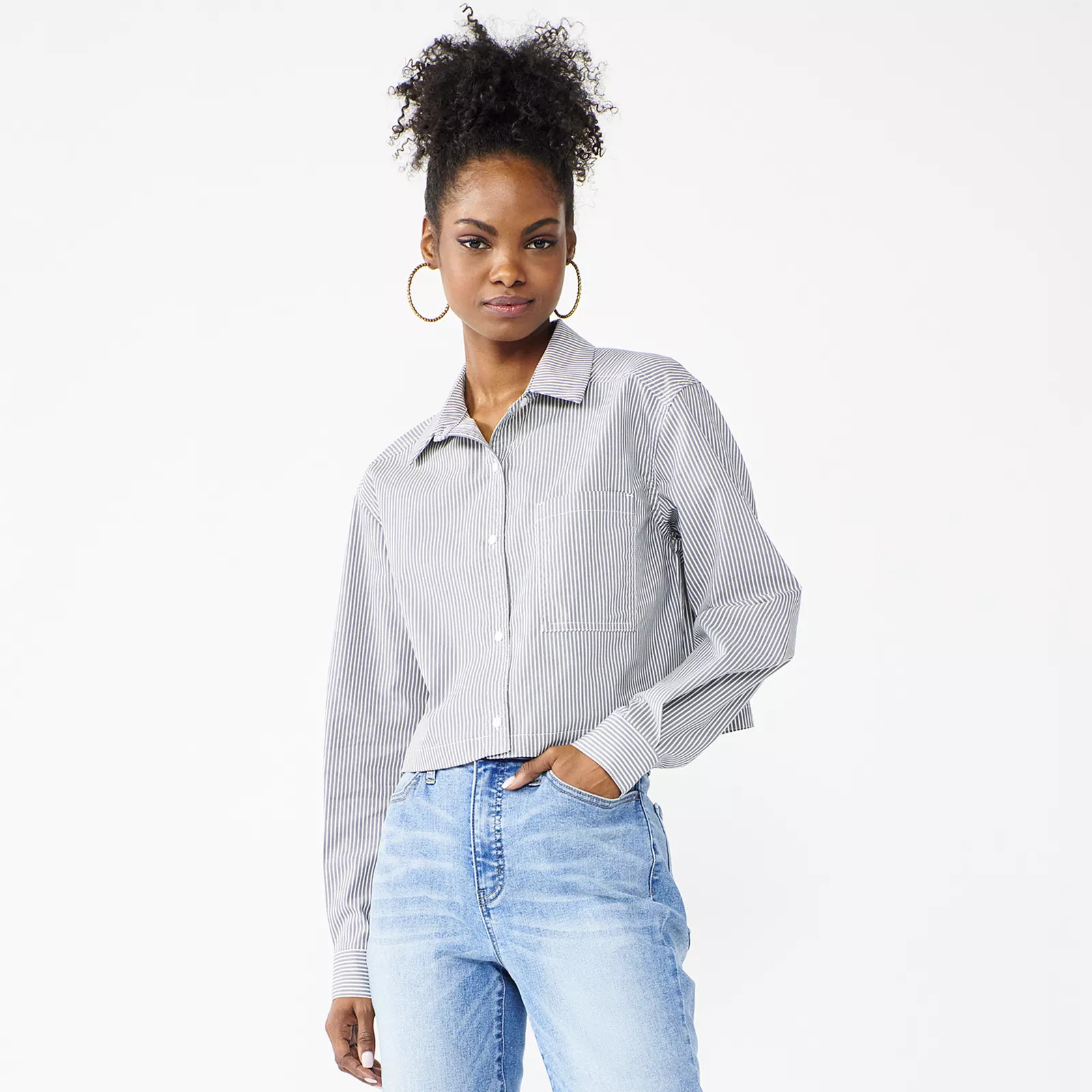 Juniors' SO Cropped Boxy Poplin Shirt, Women's, Size: XL, Grey | Kohl's