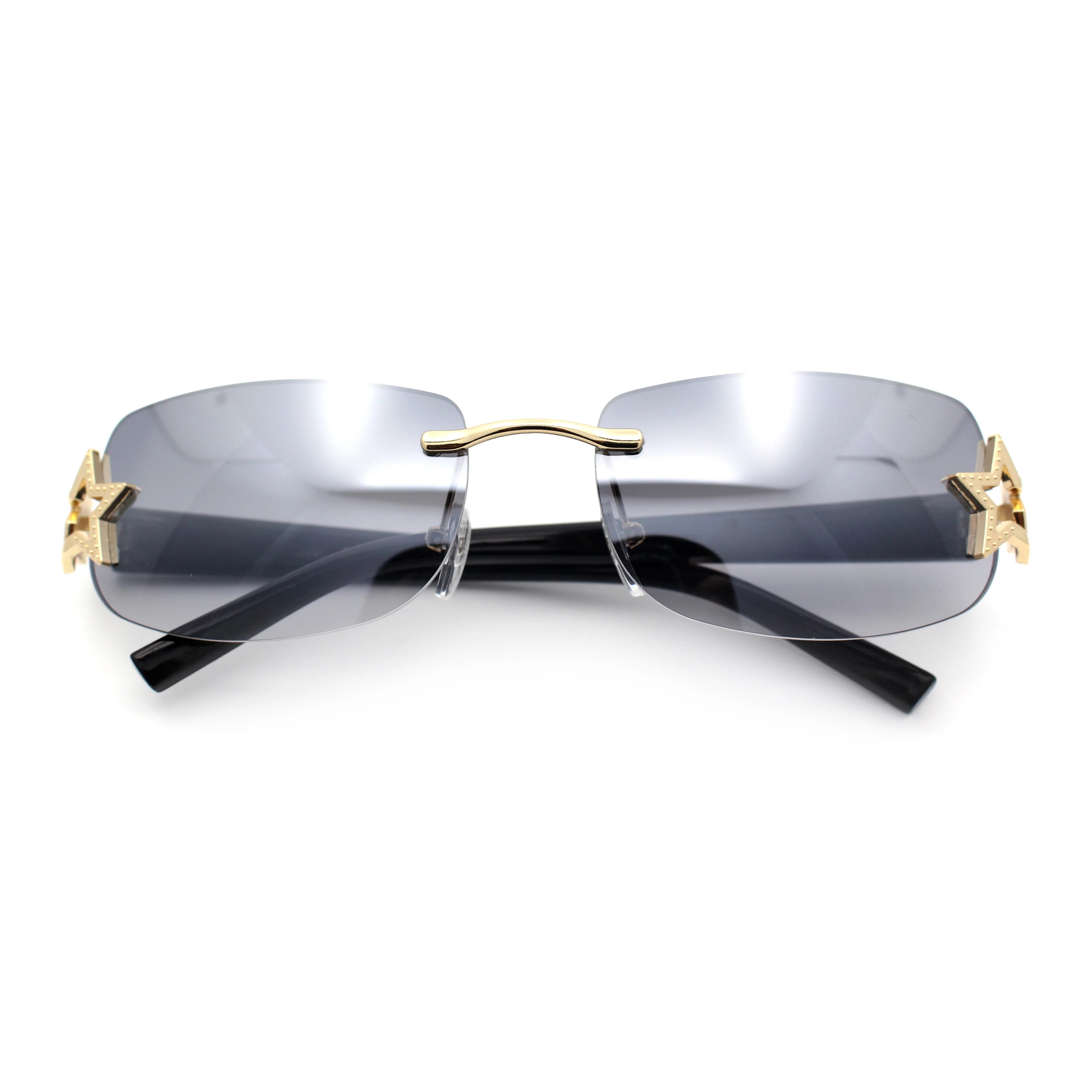 Womens Rimless Star Rhinestone Jewel Rectangle Wrap Fancy Sunglasses Gold Black - Smoke | Walmart (US)