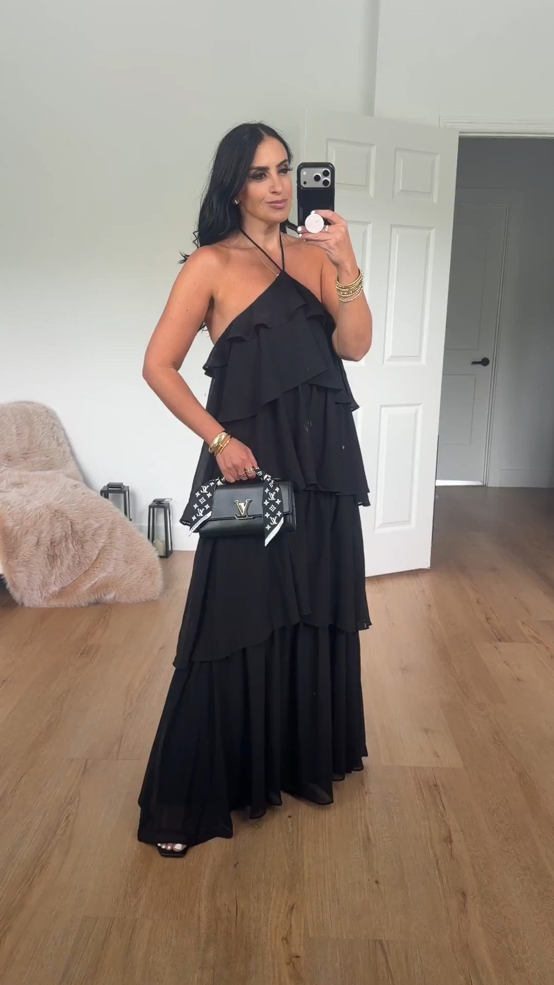Petal & Pup Chasity Halterneck Maxi Dress Black wearing size small