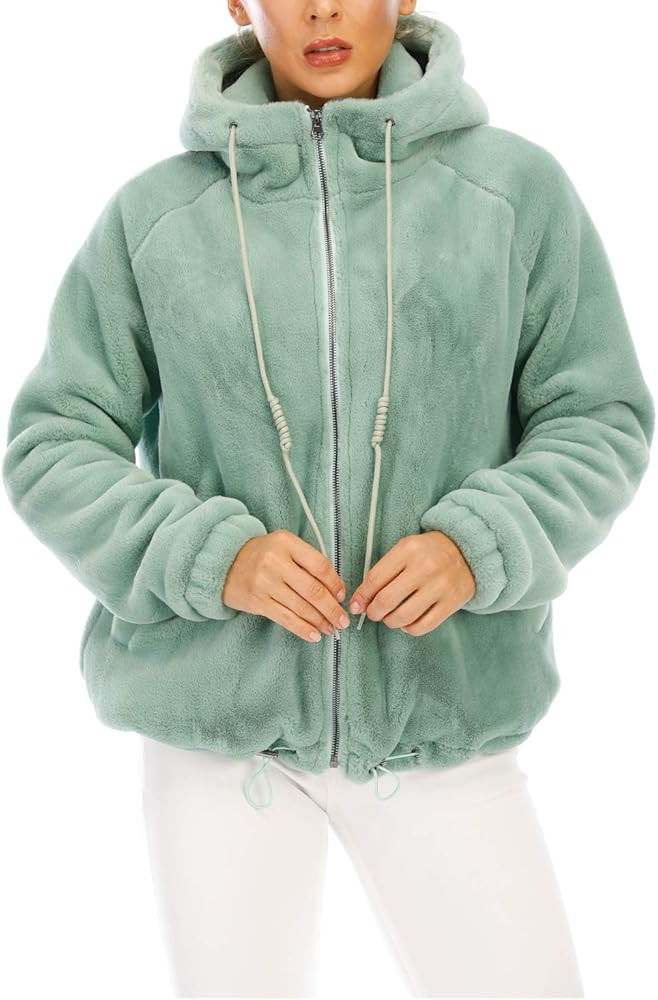 Women’s Faux Fur Coat with Pockets The Fuzzy Jacket with Hooded Overcoat Outwear Artificial min... | Amazon (US)