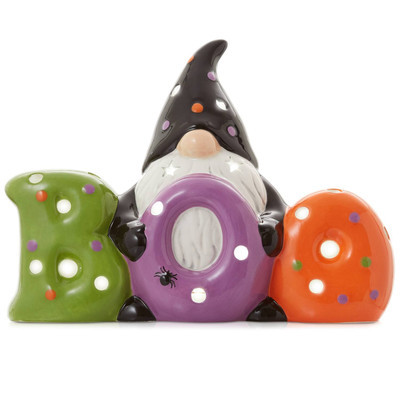 Casafield - Pre-Lit Ceramic Halloween Hand-Painted Tabletop Indoor Home Decor - Multicolor Gnome