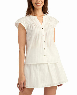 Women's Solid Dobby Stripe V-Neck Top | Macy's
