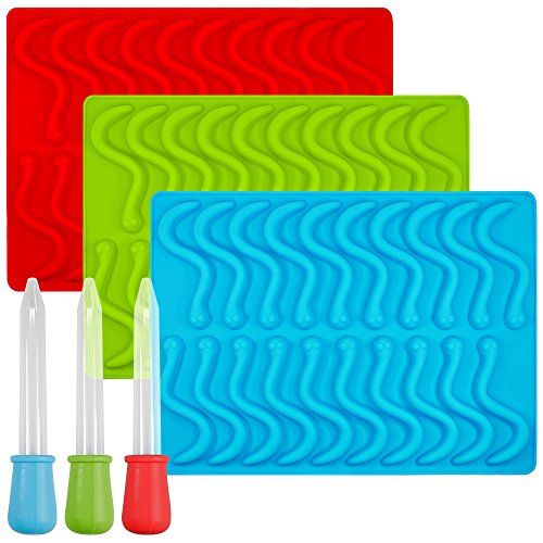 Gummy Worm Silicone Molds with 3 Droppers, SENHAI 3 Pack Gumdrop Molds Ice Cube Trays for Jelly Choc | Amazon (US)