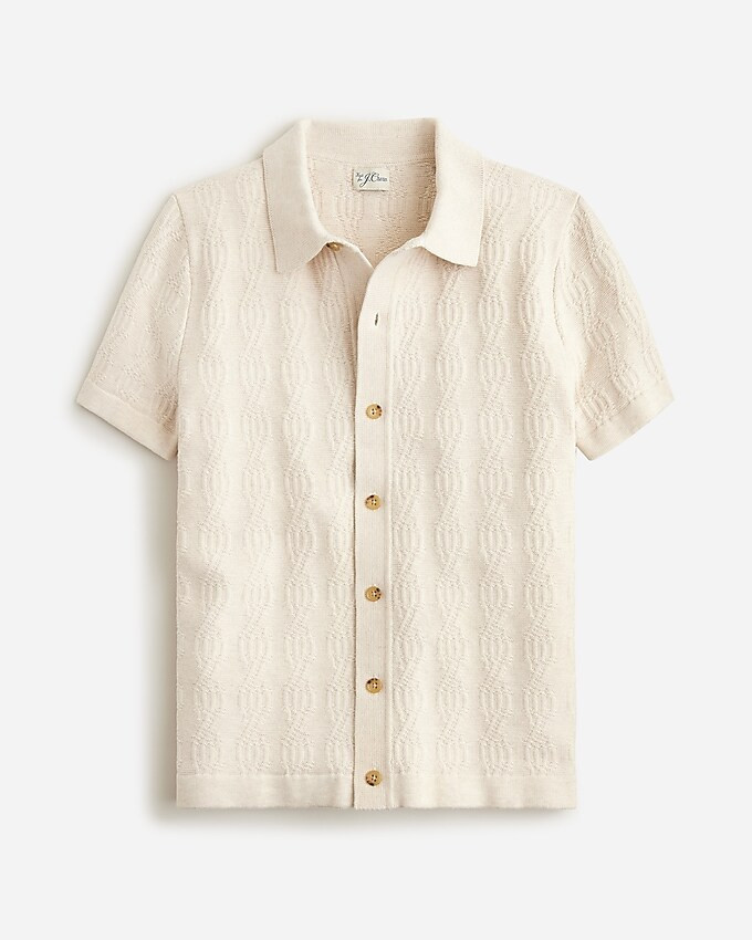 Short-sleeve cotton polo cardigan sweater in geometric cable-knit | J. Crew US