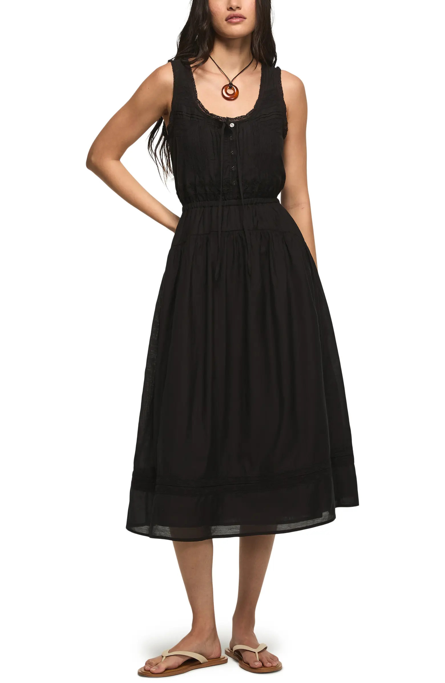 Lucky Brand Lace Inset Sleeveless Midi Dress | Nordstrom | Nordstrom