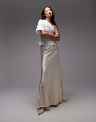 ASOS DESIGN volume drape satin maxi skirt in oyster | ASOS (Global)