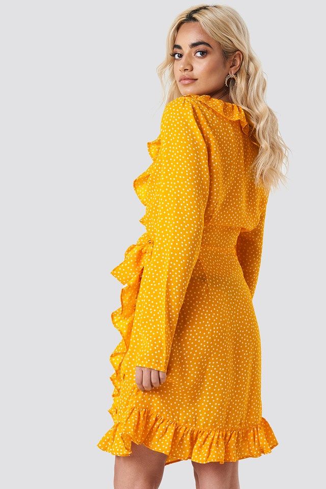 Dotted Frill Dress Yellow | NA-KD Global