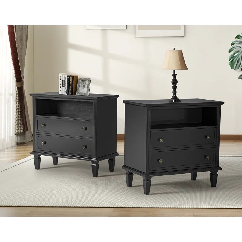 Amberlyn 2-Drawer Nightstand with Built-In Outlets and Solid Wood Legs (Set of 2) | Wayfair North America