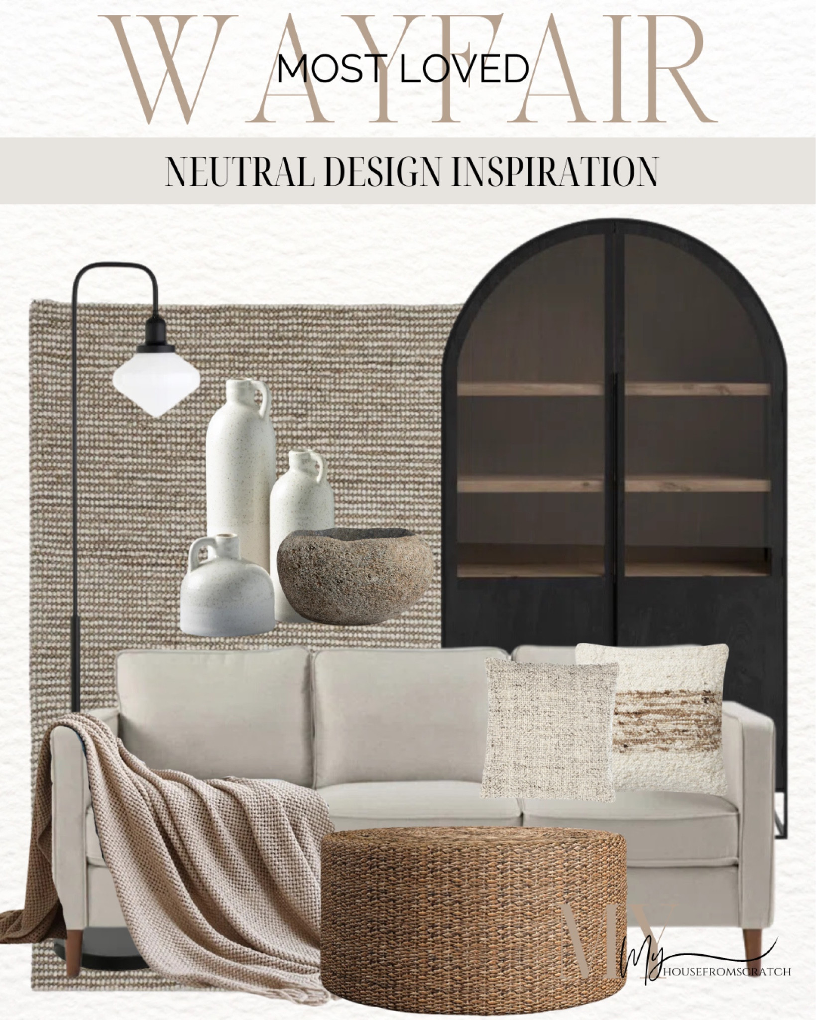 Wayfair most loved neutral design inspiration; sofa, area rug, arched cabinet, floor lamp, vase, accent pillow 


#LTKFallSale #LTKHome #LTKStyleTip