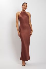 Freya Halter Neck Low Back Maxi Dress - Chocolate | MESHKI US