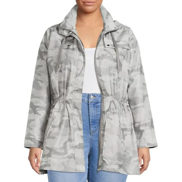 Me Jane Women's Plus Size Camo Print Hooded Rain Jacket - Walmart.com | Walmart (US)