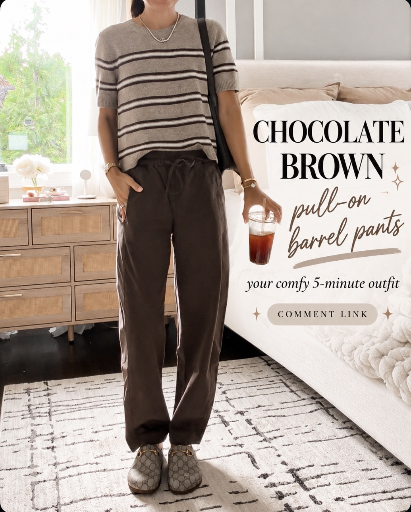 These chocolate-brown pull-on barrel pants are the definition of comfy but still cute 🤎 Add a striped sweater and you have the easiest five-minute outfit. 
💬Comment LINK and I’ll send you the details!

#LTKootd #LTKSeasonal #LTKOver40