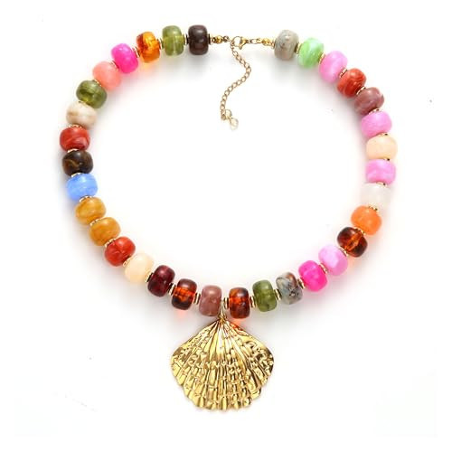 GLUBU Chunky Beaded Shell Necklace for Women Colorful Boho Summer Chain Choker Necklace with Acrylic Beads Trendy Chunky Jewelry Gifts | Amazon (US)