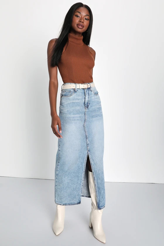 In My Mind Light Wash Denim High-Rise Maxi Skirt | Lulus (US)