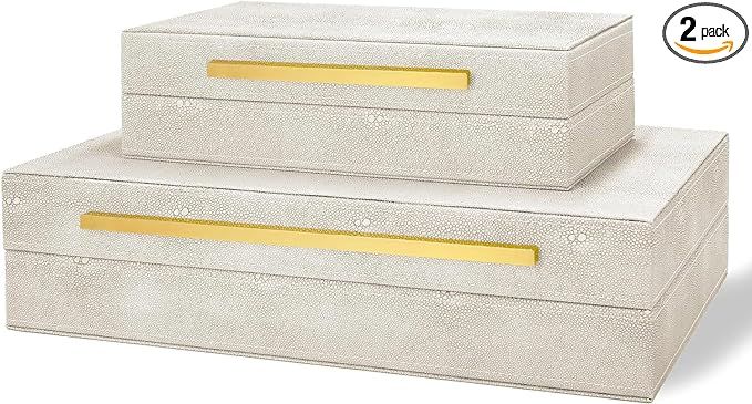 Modern Decorative Box Faux Shagreen Leather, Decorative Storage Boxes with Lids for Home Decor, L... | Amazon (US)