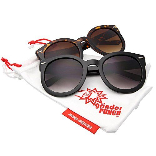 grinderPUNCH Women's Designer Inspired Mod Fashion Oversized Shaped Round Circle Sunglasses 2 Pack | Amazon (US)