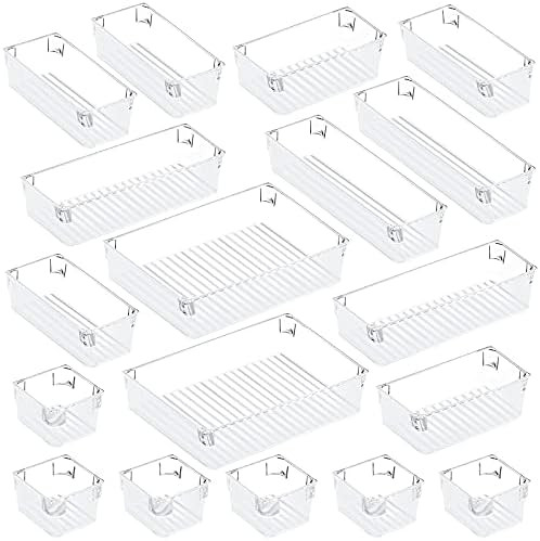 Puroma 18-pcs Desk Drawer Organizer Trays, 4 Different Sizes Large Capacity Plastic Bins Kitchen ... | Amazon (US)