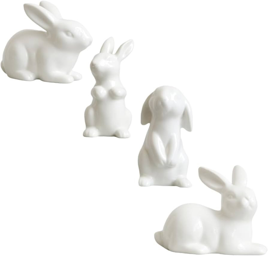 Cabilock 4Pcs Rabbit Statue Ceramic Easter Decor Small Ceramic Rabbit Craft for Home Decor | Amazon (US)