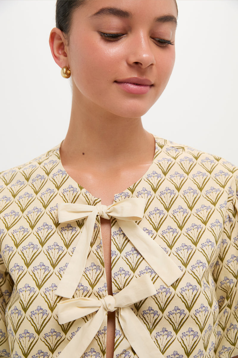 Beige Trellis Floral Tie Crossvine Blouse | Tuckernuck (US)