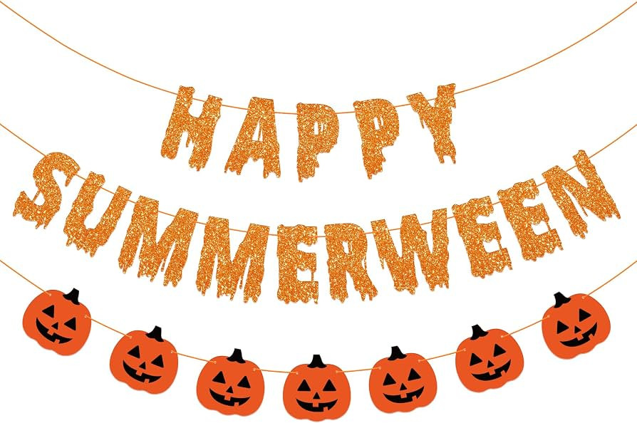 Happy Summerween Banner, Pre-Strung Summerween Party Decorations Glitter Summer Ween Hanging Bann... | Amazon (US)