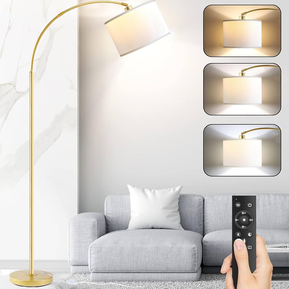 Arc Floor Lamps for Living Room, Modern Remote Control Standing FLamp with Stepless Dimmable, Gol... | Amazon (US)