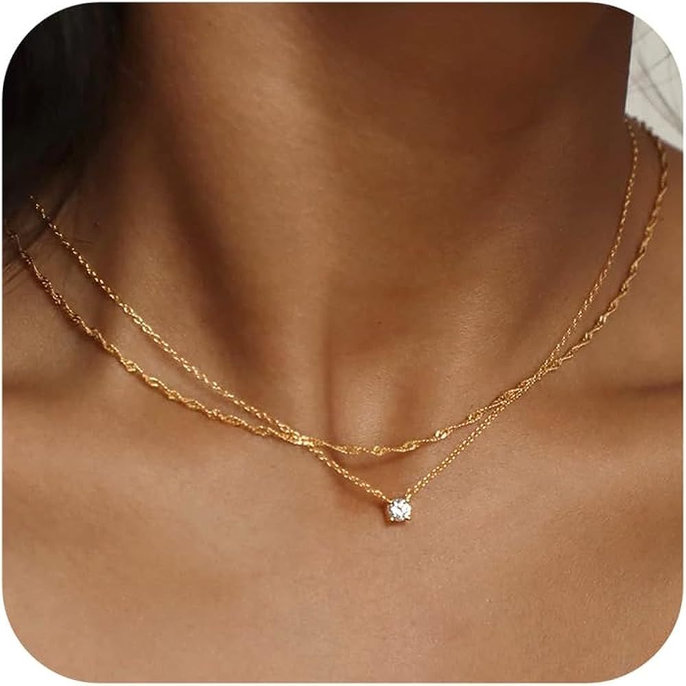Tewiky Diamond Necklaces for Women, Dainty Gold Necklace 14k Gold Plated Long Lariat Necklace Sim... | Amazon (US)