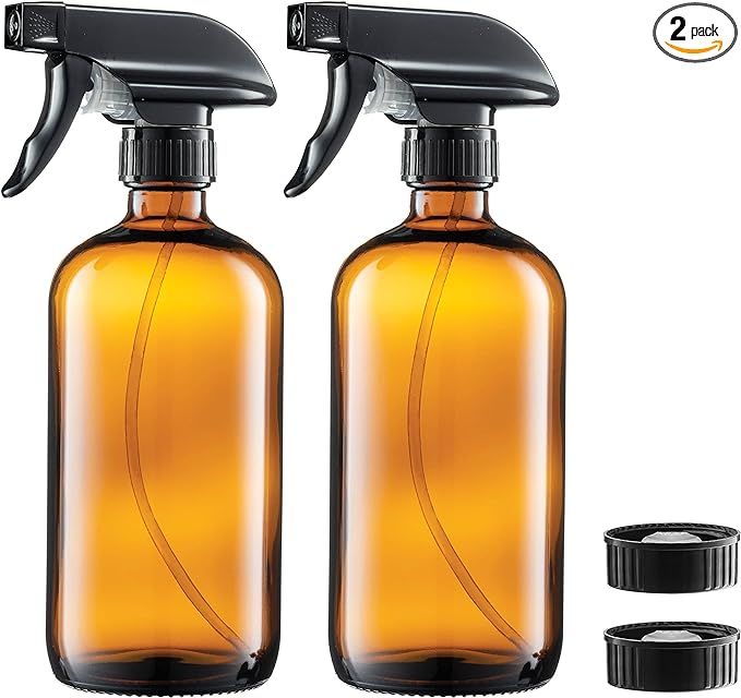 Glass Spray Bottles Amber 2 Pack 16 Oz Refillable Glass Sprayer Container with Durable Leakproof ... | Amazon (US)