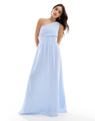Six Stories Bridesmaid one shoulder chiffon maxi dress in powder blue | ASOS (Global)