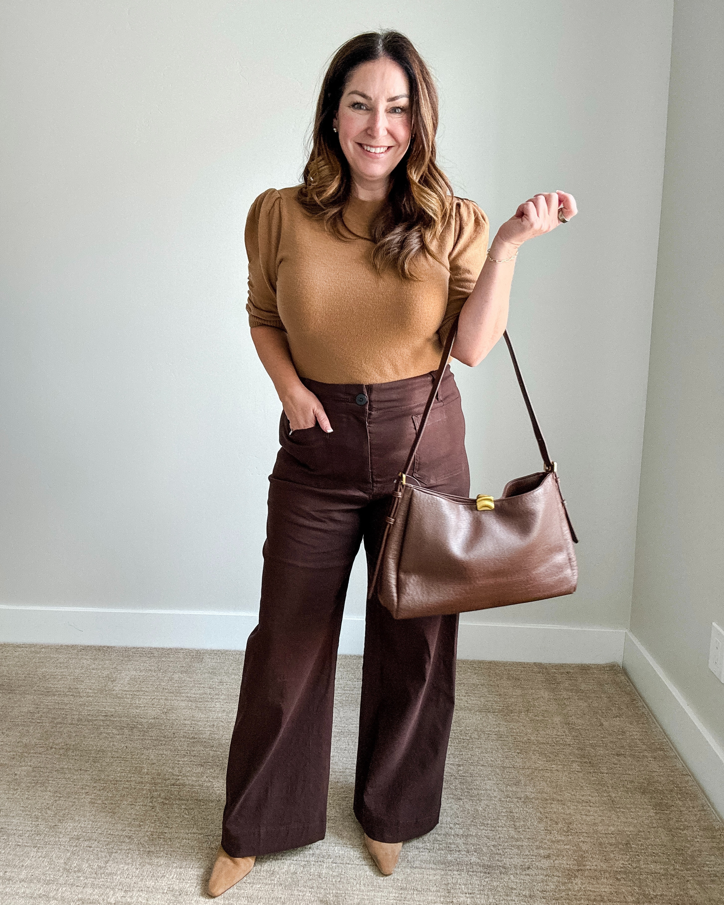 Fall Business Casual Outfit - wearing large in sweater,  32 in wide leg pants (reg length) this style runs larger size down if in-between 

 #LTKSeasonal #LTKOver40 #LTKMidsize