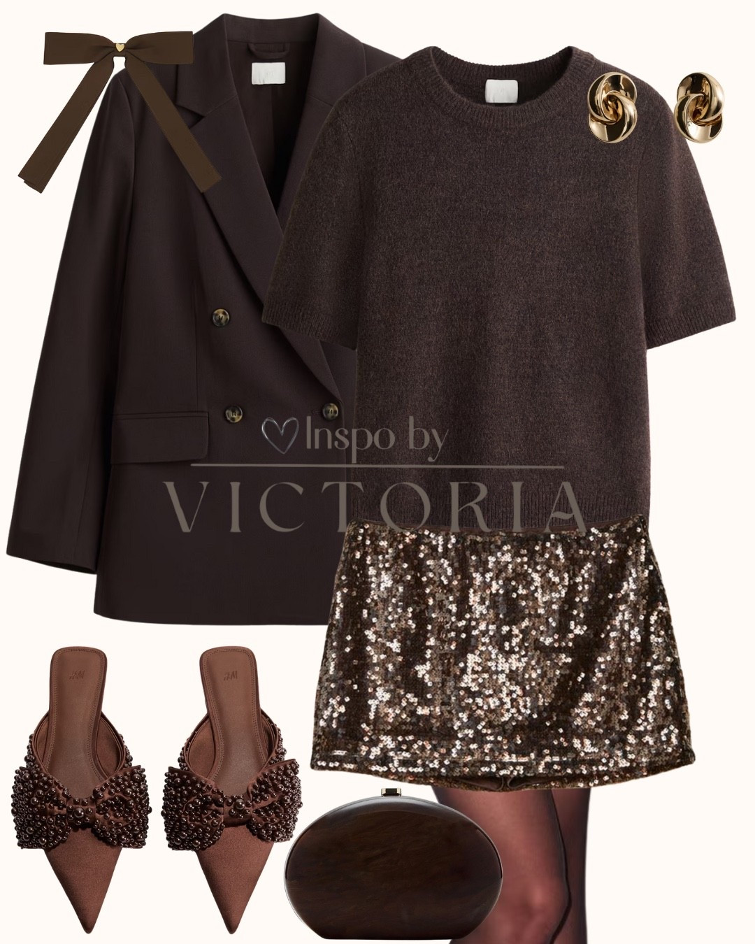 Chocolate glam for the holidays 🍫✨
Obsessed with this all-brown look — cozy knit, sequin mini, and the dreamiest beaded bow mules. Pair with a structured blazer, gold earrings + a sleek clutch for a night out that feels effortlessly chic. 🤎

Shop the look below ⬇️
#MonochromeOutfit #BrownAesthetic #SequinSkirt 

#LTKFindsUnder50 #LTKHoliday #LTKSeasonal