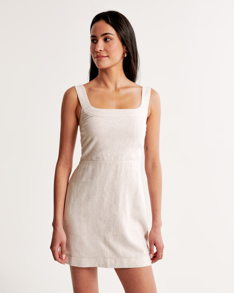Linen-Blend Wide Strap Mini Dress | Abercrombie & Fitch (US)