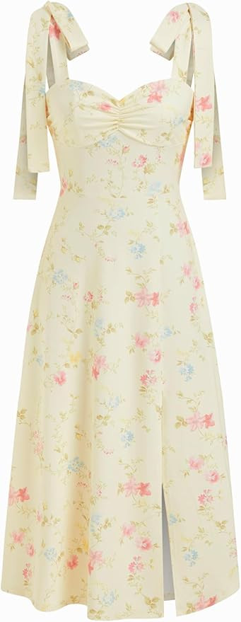 CIDER Sundresses for Women Floral Midi Boho Dresses Square Neck Bow Tie Cute Casual Dress Wedding... | Amazon (US)